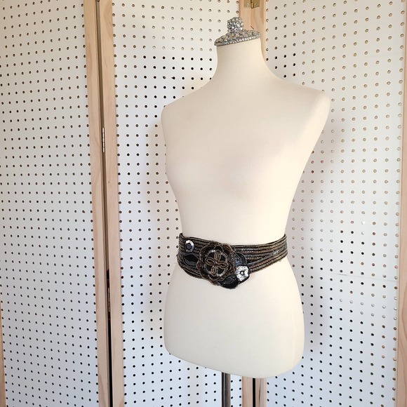 Vintage 80s Beaded Statement Belt Milor Black - Picture 2 of 10